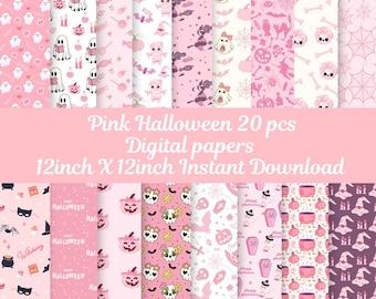 Cute Pink Halloween Digital Paper, Seamless Patterns (Digital Download)