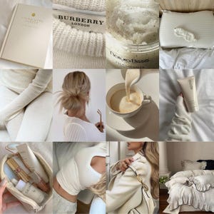 100 collages photo esthétiques blancs | Décoration murale minimaliste | Ensemble de photos de fille épurée | Kit de collage moderne et épuré | Décoration de chambre blanc doux