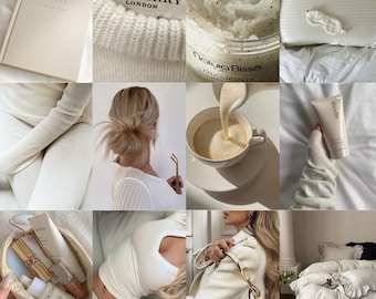 White Aesthetic Photo Collage Kit | Minimalist Room Decor (Digital Download)