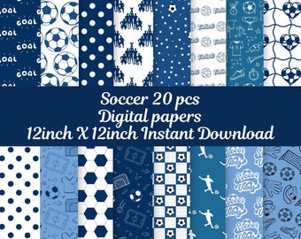 Soccer Digital Paper Set, 12x12 Scrapbook Patterns (Digital Download)