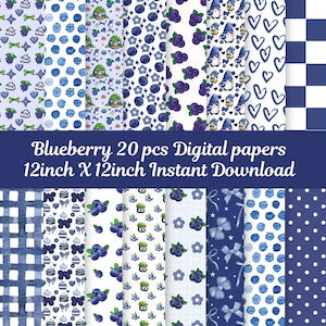 Blueberry Pattern Seamless Digital Papers, Blueberry Design Pattern Seamless Digital Papers, Blue Fruit pattern, Berry digital paper
