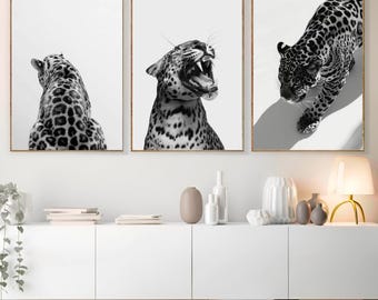 Set of 3 Vintage Prints Neutral Leopard Cheetah Print 8 Ball Lucky Trendy Wall Art Gallery Preppy Chic Luxury Home Decor Digital Download