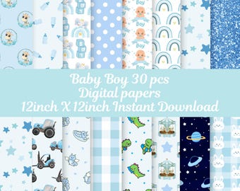 Baby Boy Digital Paper Set, Nursery Theme (Digital Download)