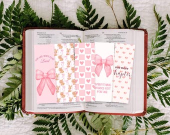 Pink Coquette Bookmarks, Floral & Bow Designs (Digital Download)