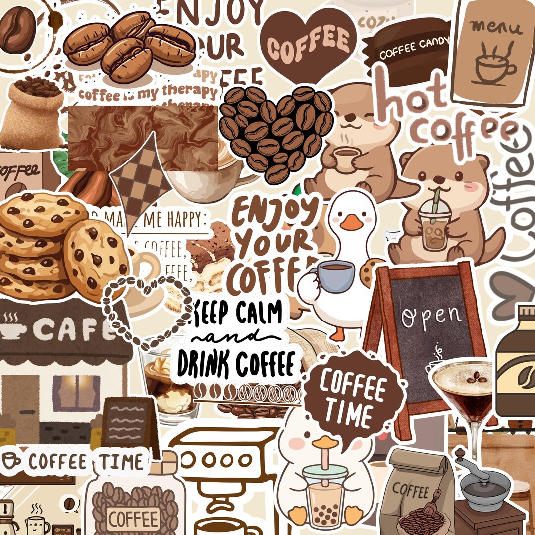 50 Coffee Stickers Pack, Coffee Aesthetic Stickers, Iced Coffee Cafe ...