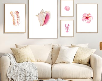 Coastal Wall Art, , Cute Summer Art Prints, Beachy Wall Art, Trendy Beach House Decor, Trendy Beach Art, Seashell Art, Seashells Print