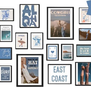 Coastal Cowgirl Gallery Wall Art, Set of 20, Trendy Dorm Decor, Girly Western Prints, Aloha Cowgirl, Beachy Ocean, Digital Download