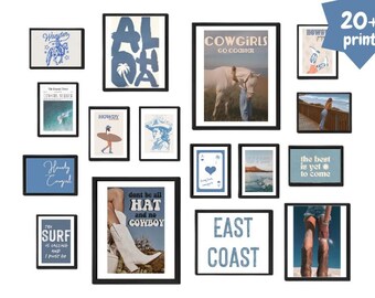 Coastal Cowgirl Gallery Wall Art, Set of 20, Trendy Dorm Decor, Girly Western Prints, Aloha Cowgirl, Beachy Ocean, Digital Download