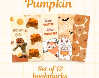 Pumpkin Bookmark Set | Autumn Leaves, Fall Theme (Digital Download)