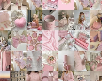 Kit de collage mural esthétique rose pâle, 100 tirages photo (téléchargement numérique)