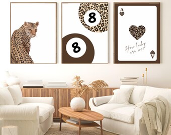 Set Di 3 Stampe Leopardate Su Tela – Decorazione Murale Moderna Per Camera Da Letto, Appartamento O Dormitorio
