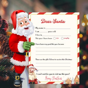 Carta a Santa, Carta para niños a Santa, Carta imprimible a Santa, Lista de deseos de Navidad para niños, Carta de querido Santa, Lista de deseos de Santa, Lista de Santa
