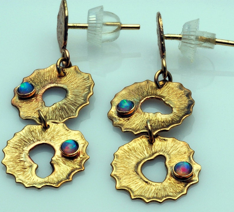 14K solid gold Handmad Earring with Opal Etsy