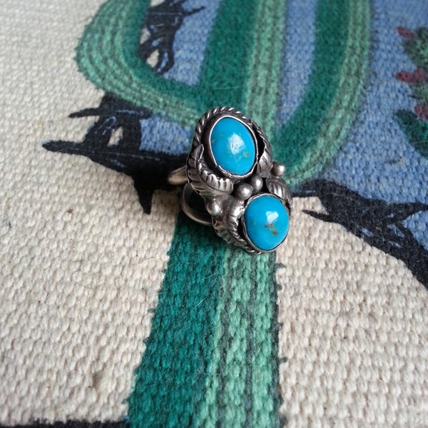 Reserved for April Watson***Vintage Native American Navajo Ring Old Pawn Turquoise Size US 7.5