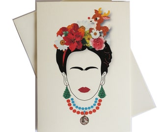 Christmas card - A vintage Christmas reindeer decoration on  Frida kahlo - can frame for wall art - artwork by Betty Shek