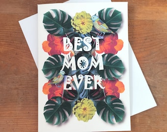 Jungle bird - BEST MOM EVER - Happy Mother's Day card - can frame for wall art - artwork by Betty Shek