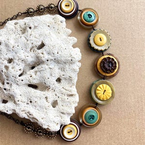 Upcycled Bright Yellow And Beige Vintage Button Handmade Necklace - One Of A Kind - Vintage Gift - Upcycled Jewellery - Eco Friendly Jewelry
