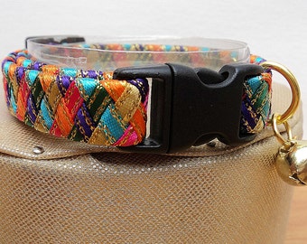 Designer Cat Collars with a Colourful Harlequin Pattern ( Breakaway )