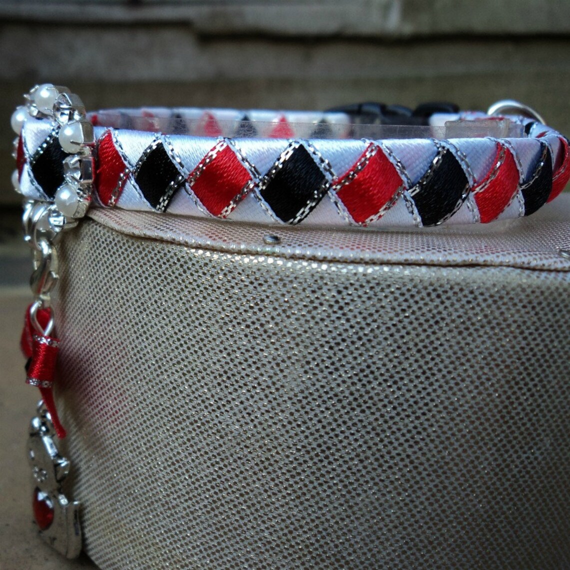 Cat Collar White With Diamond Pattern and Kitty Charm Etsy