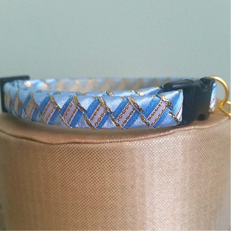 Breakaway Cat Collar in Pretty Baby Blue White and Gold Ribbon - Etsy