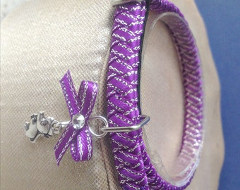 Purple Kitten Collar with Tiny Mouse Charm