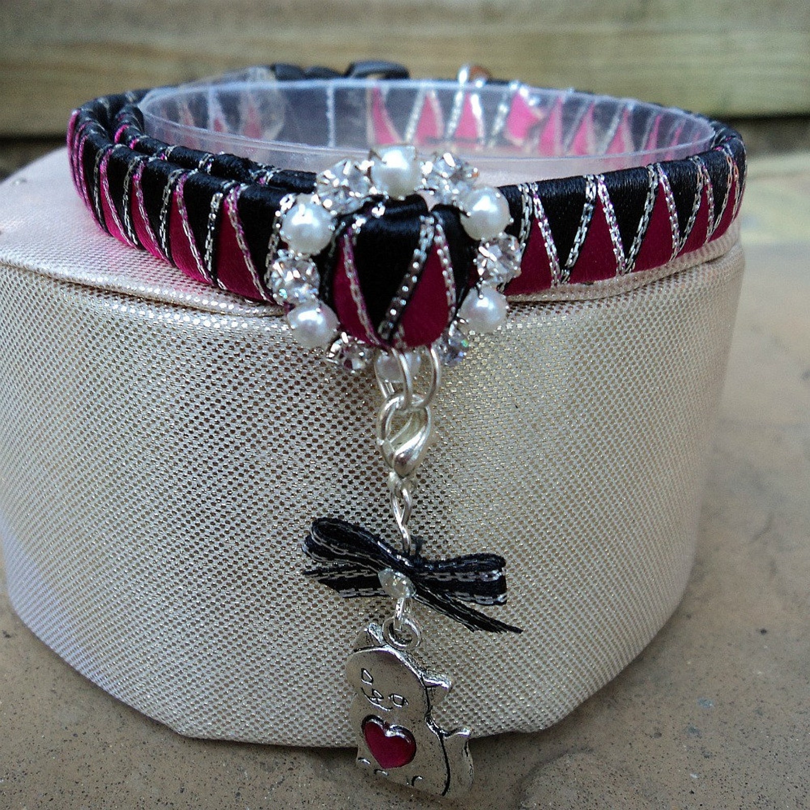 Cat Collar Designer Breakaway Black and Pink With Kitty Charm Etsy