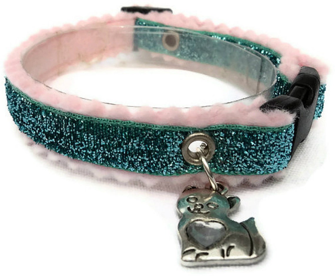 Glitter Cat Collar Breakaway Turquoise With Kitty Charm Etsy