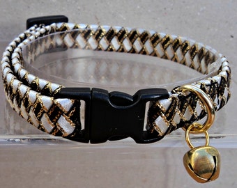 Breakaway Kitten Collar Ribbon Braided in Black White and Gold