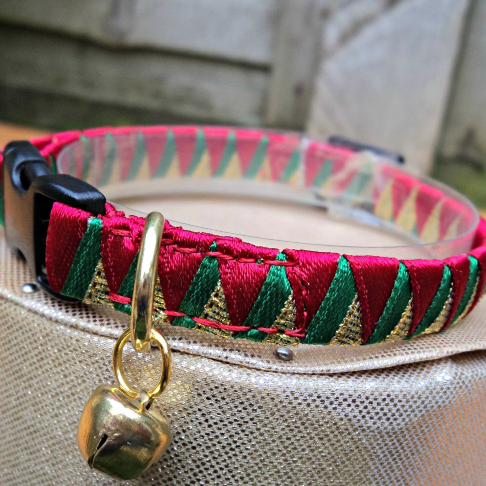 Christmas Cat Collar Breakaway Red Gold and Green Etsy