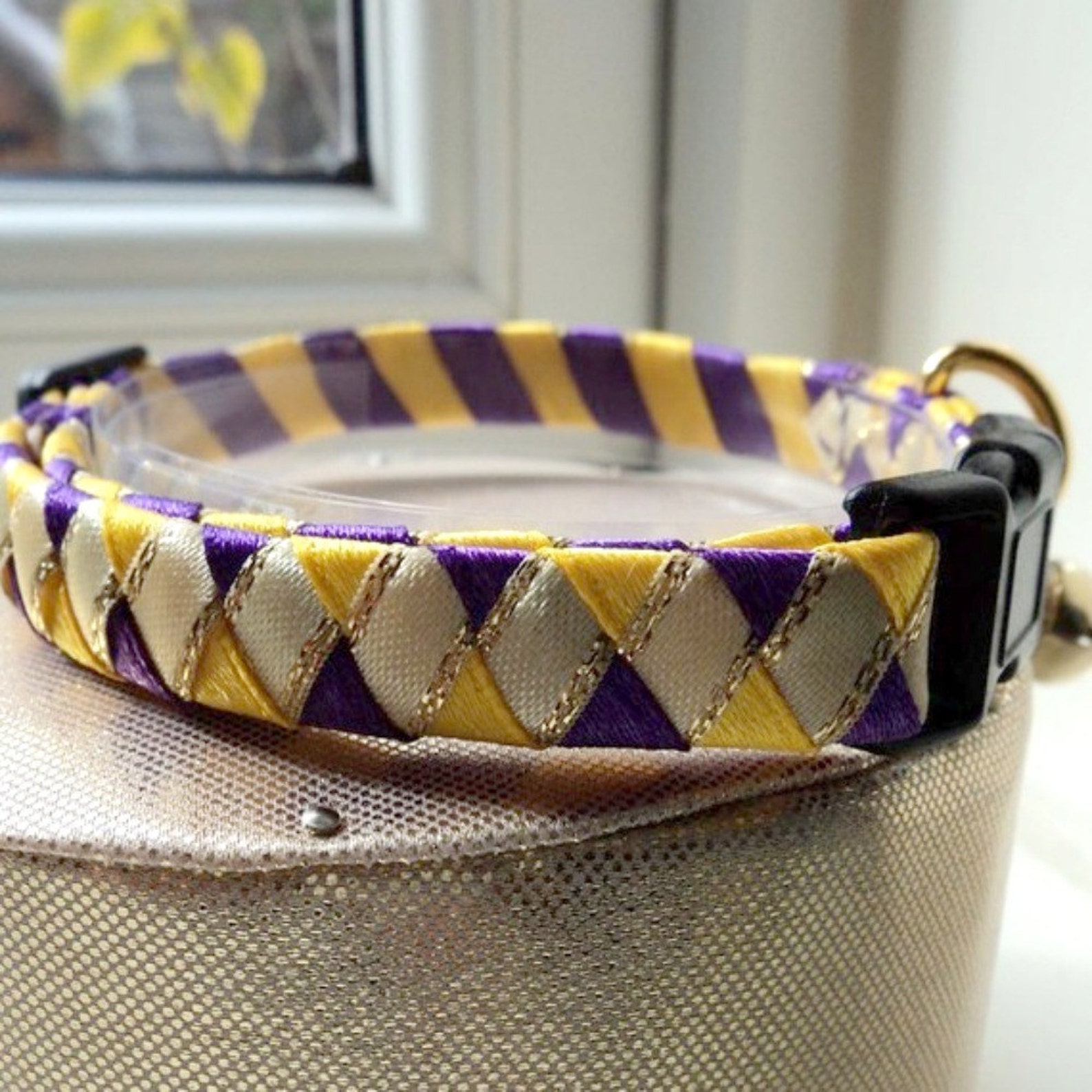 Breakaway Safety Cat Collar in Purple Yellow and Cream Etsy