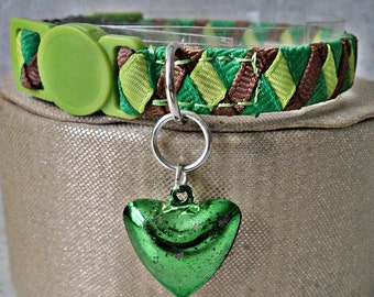 Kitten Collar / Small Cat Collar with a Heart Shaped Jingle Bell