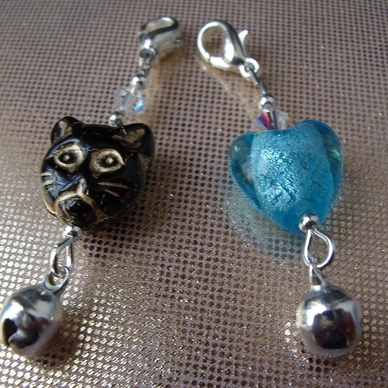 Cat Collar Charm X 2 Black and Blue Etsy