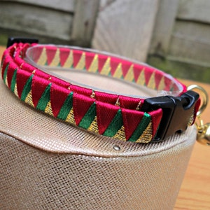 Christmas Cat Collar Breakaway Red Gold and Green image 1