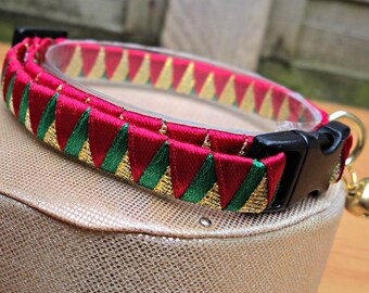 Christmas Cat Collar Breakaway Red Gold and Green