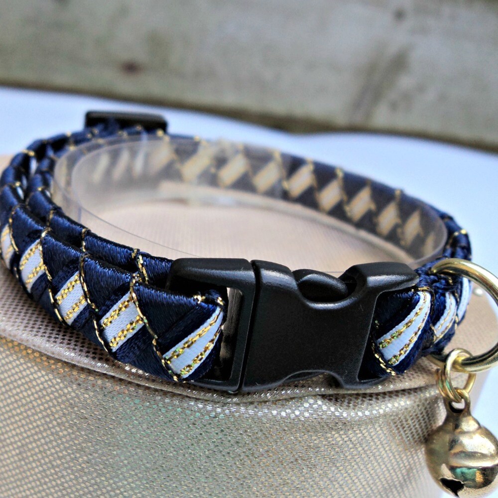 Breakaway Cat Collar in Navy Blue White and Gold