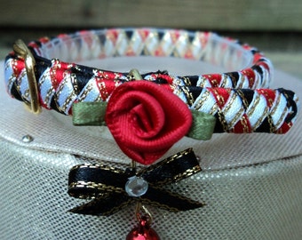 Kitten Collar Designer Red and Black with Red Rose