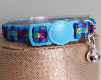 Break apart safety cat collar Blue and Purple Ribbon