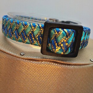 Boy Kitten Collar / Small Cat Collar in Two Tone Blue with Gold Accents. image 2
