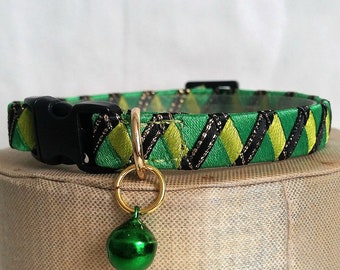 Soft Cat Collar in Pretty Green Braided Ribbon