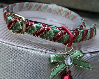 kitten Collar Ruby Red and Emerald Green Candy Cane