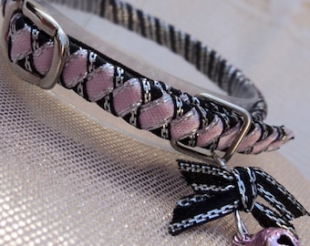 Small kitten collar Black with Pink Diamonds