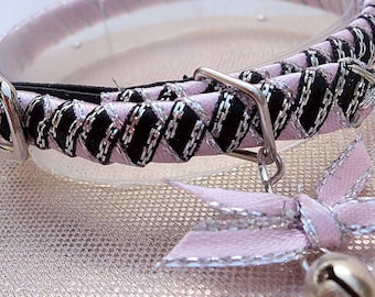 Small Kitten Collar Pink Black and Silver