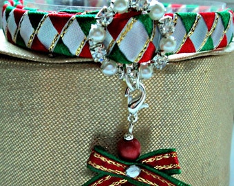 Christmas Cat Collar with Diamante Buckle and Bow