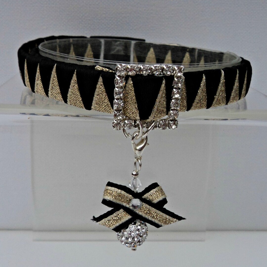 Large Cat Collar 1/2 Wide Black and Gold With Shamballa Etsy