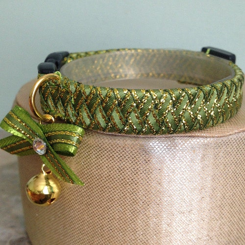 Cat Collar Breakaway in Beautiful Green and Silver Etsy