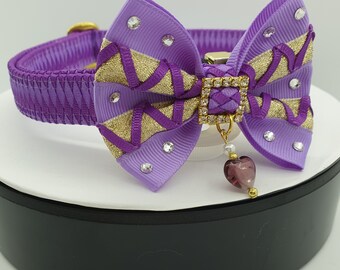 Purple bowtie dog collar / quick release collar / wedding dog collar / designer pet collar / luxury pet collar / pet bowtie