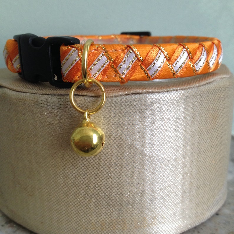 Handmade Orange Cat Collar With Safety Breakaway Buckle Etsy