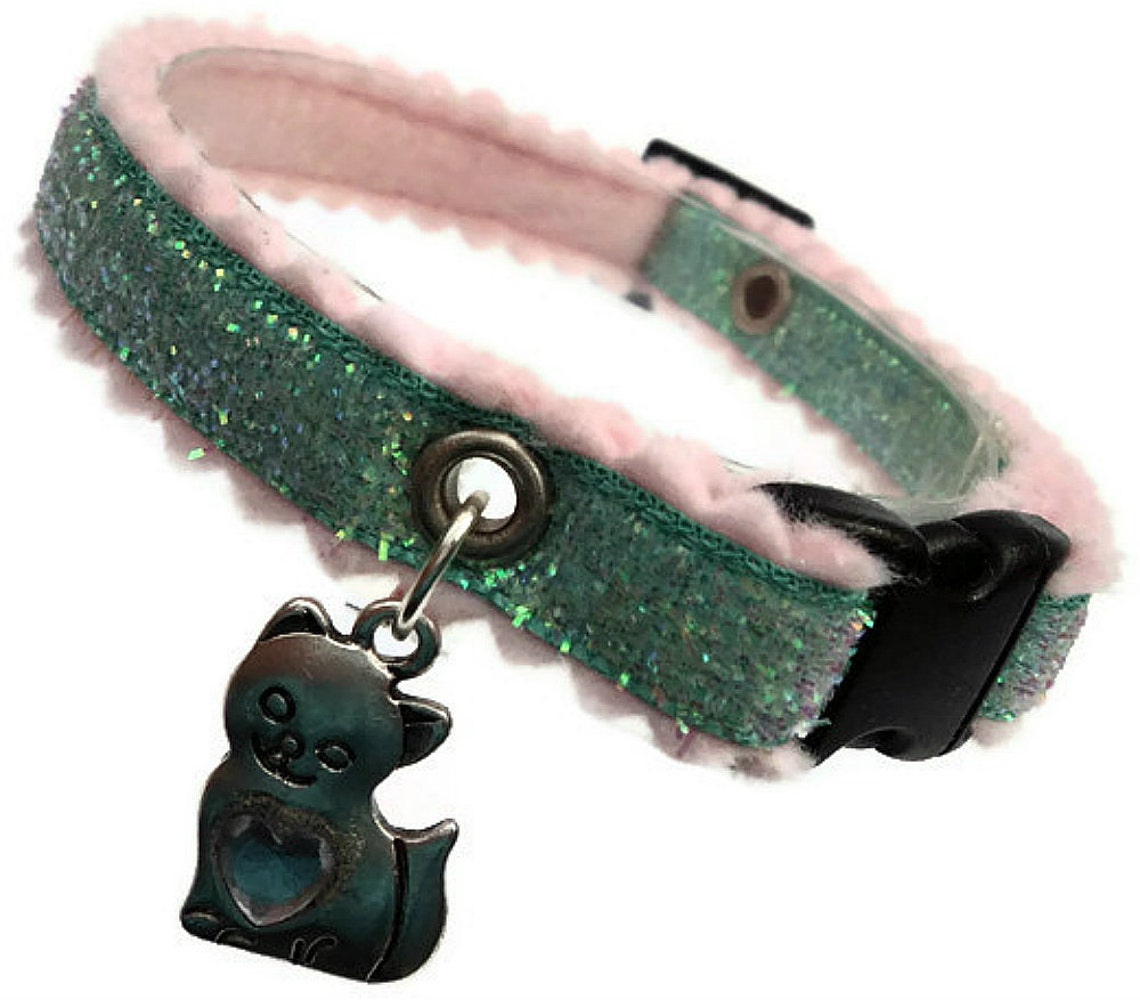 Glitter Cat Collar Breakaway Turquoise With Kitty Charm Etsy
