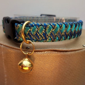 Boy Kitten Collar / Small Cat Collar in Two Tone Blue with Gold Accents. image 3