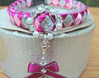 Luxury Breakaway Cat Collar in Pink and Silver with Diamante Buckle